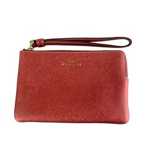 Coach Corner Zip Metallic Red Wristlet - Like New, No Sign of Wear & Tear